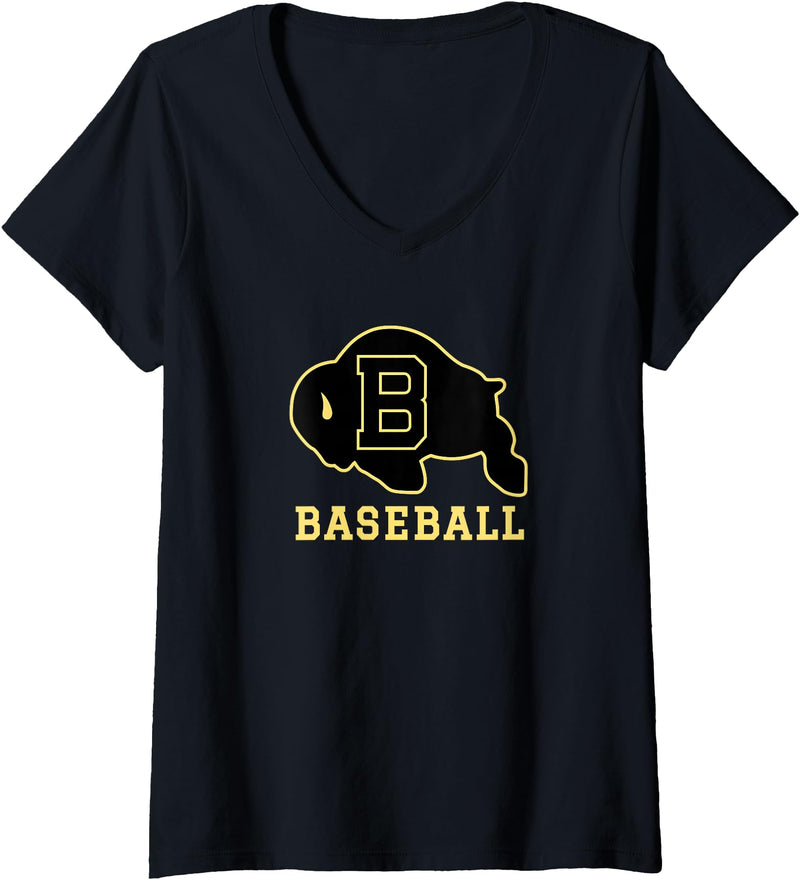 Buffalo High School, Buffalo, WY 82834 Women's Buffalo High School WY Logo Baseball V-Neck T-Shirt - Black