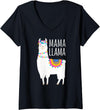 Mama Llama Lover Gifts by Memme Womens Mama Llama Shirt for Women V-Neck T-Shirt - Black