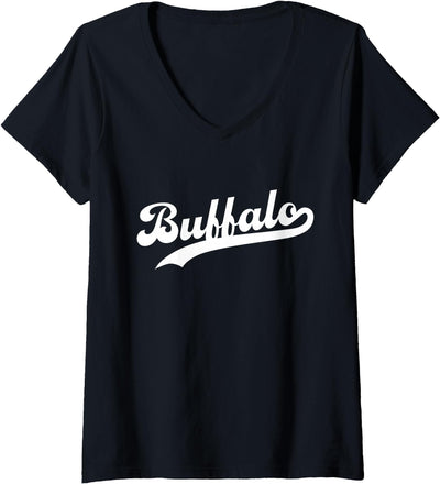 Cow Buffalo New York Womens Buffalo Ny Simple Script V-Neck T-Shirt