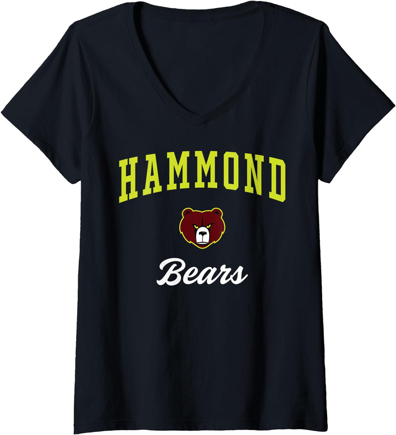 Official High School Fan Gear Womens Hammond High School Bears V-Neck T-Shirt - Black