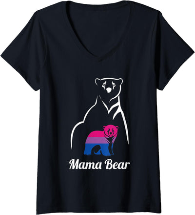 Womens LGBT Bisexual Pride Mama Bear Bi V-Neck T-Shirt