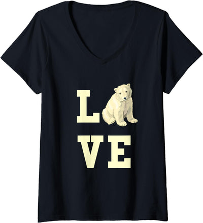 Womens Love with Polar Bear V-Neck T-Shirt