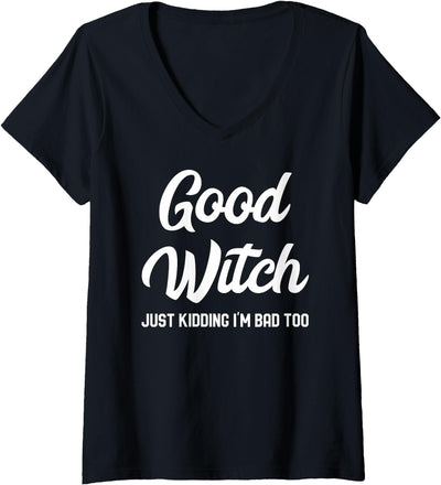 Best Witches Apparel Womens Matching Good Bad Witch BFF Costume Halloween V-Neck T-Shirt