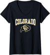 Elite Authentics Womens Colorado Buffaloes Arched Logo Black Officially Licensed V-Neck T-Shirt - As Pictured