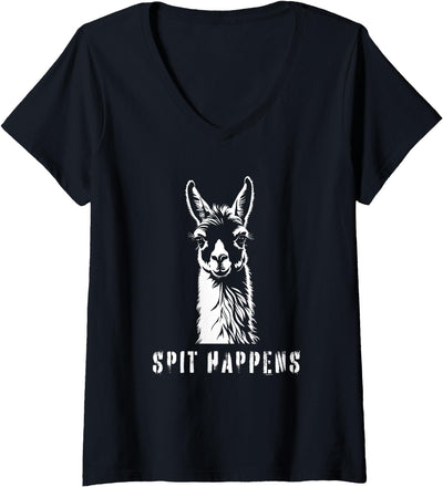 Womens Funny Llama Spit Happens - Llama Drama V-Neck T-Shirt