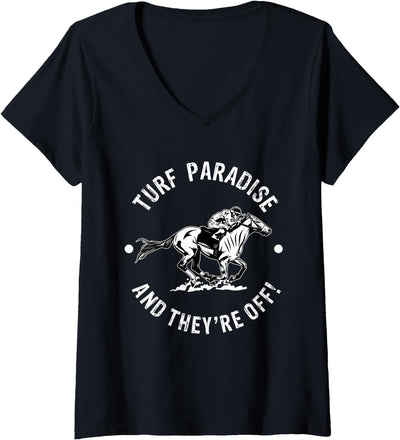 Horse Racetrack Designs Womens Turf Paradise Racetrack Horse Racing Fan Equestrian AZ Derby V-Neck T-Shirt
