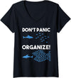 Fishes Fish Swarm Organise Womens Don't Panic Organize Fish Swarm Shark V-Neck T-Shirt - Black