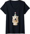 Birthday Party Polar Bear Women's Polar Bear Birthday V-Neck T-Shirt - Black