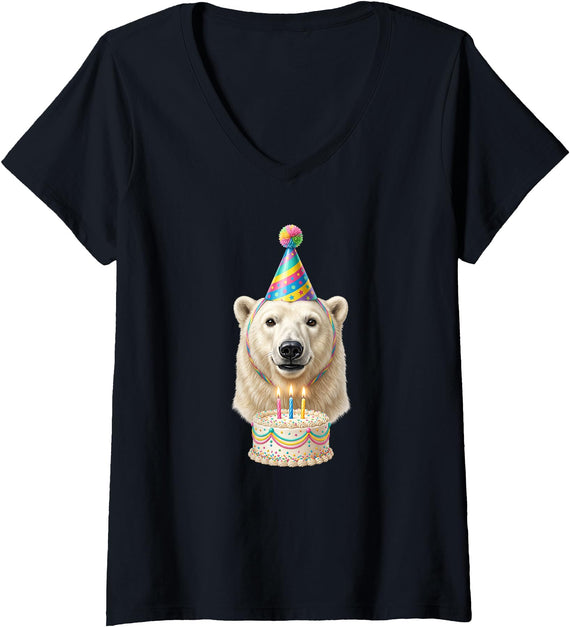 Birthday Party Polar Bear Women's Polar Bear Birthday V-Neck T-Shirt - Black