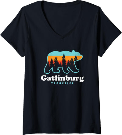 Womens Gatlinburg Tennessee Bear Great Smoky Mountains V-Neck T-Shirt