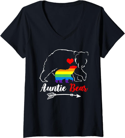 Womens LGBT Auntie Bear Aunt Gay Pride Proud Mom Mother's Day V-Neck T-Shirt