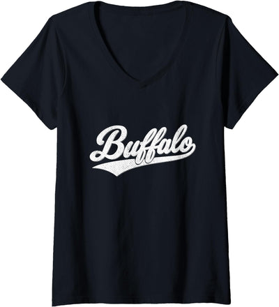 Cow Womens Buffalo New York Vintage Sport V-Neck T-Shirt