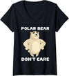 FUNNY POLAR BEAR PRODUCTS Women's Polar Bear Don't Care Funny Quote Saying Slogan Phrase Joke V-Neck T-Shirt - Black