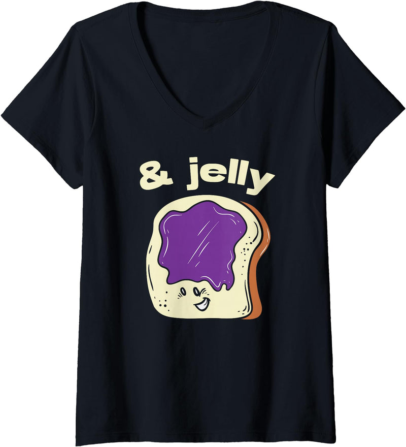 Funny Halloween Lazy Costume Party Women's Halloween Jelly Bread Shirt Couple Matching Costume V-Neck T-Shirt - Black