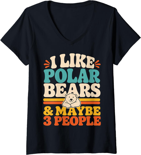 Polar Bear Lover Gifts & Tees Women's Retro Polar Bear Lover White Bear V-Neck T-Shirt - Black