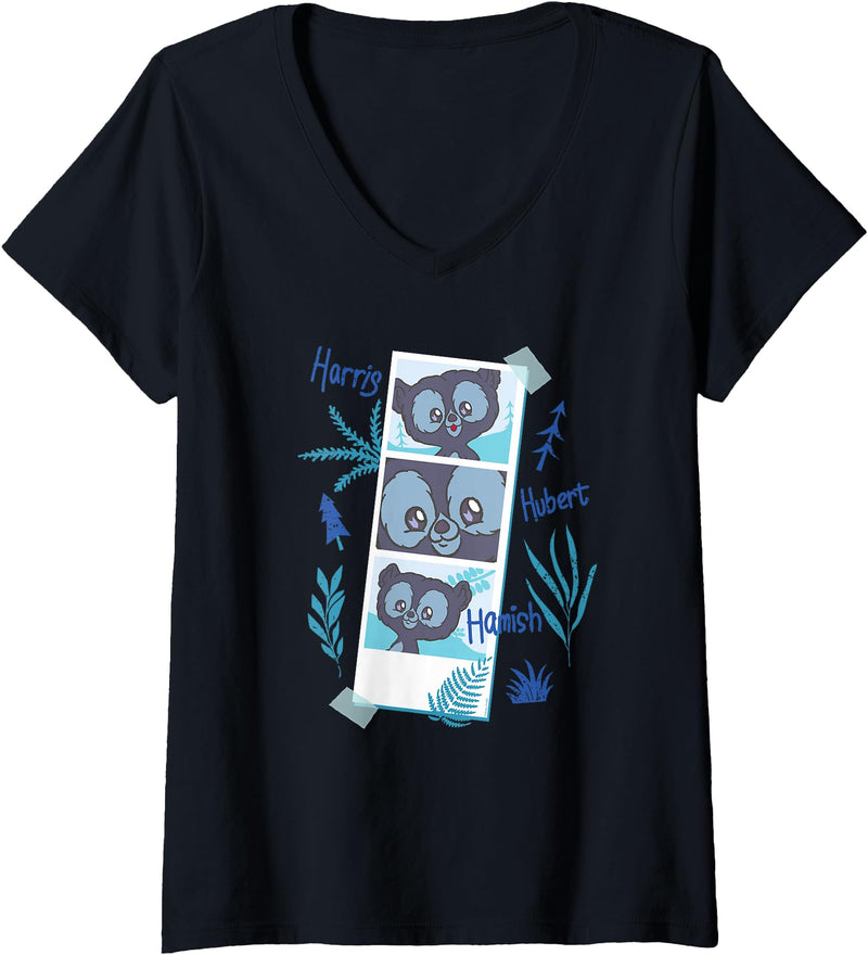 Disney Pixar Womens Disney and Pixar’s Brave Merida’s Bear Brothers Cute Photos V-Neck T-Shirt - Black