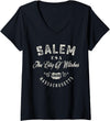 American City Womens Salem The City Of Witches Massachusetts Vintage V-Neck T-Shirt - Black