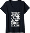 Womens Driving My Husband Crazy One Rabbit at a Time V-Neck T-Shirt in Black