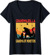 Grandma Halloween Designs Women's Grandmazilla Grandma Of Monsters Women Halloween Christmas V-Neck T-Shirt - Black