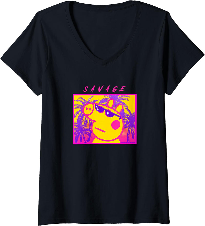 Womens Peppa Pig Savage Portrait V-Neck T-Shirt - Black