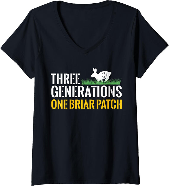 Rabbit Hunting Cottontail Hare Lover Designs Women's Three Generations One Briar Patch Rabbit Hunting Cottontail V-Neck