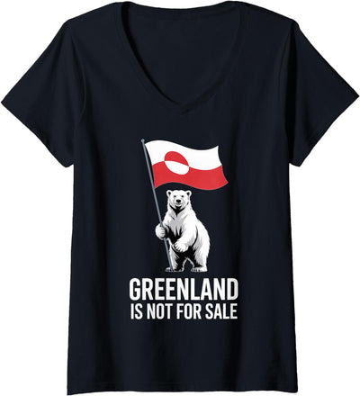 Arctic Polar Bear Greenland Protest Women's Greenland is Not for Sale Arctic Polar Bear V-Neck T-Shirt