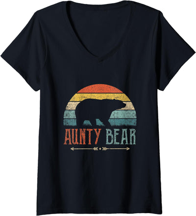 Womens Aunty Bear Vintage Retro Aunt Present Auntie V-Neck T-Shirt