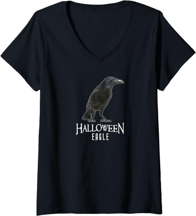Pumpkin Trick Or Treat Holiday Crow Women's Halloween Eagle V-Neck T-Shirt