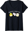 Funny anime designs Womens Squish hunter cute animals pineapple cow lamb V-Neck T-Shirt - Black
