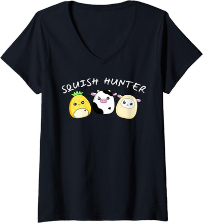 Womens Squish Hunter Cute Animals Pineapple Cow Lamb V-Neck T-Shirt