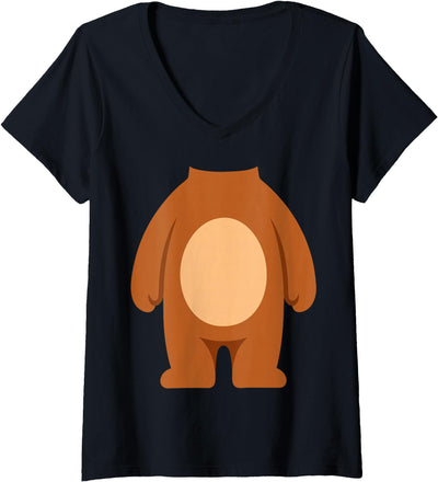 Women's Bear Costume Adult Kids Men Women Brown V-Neck T-Shirt