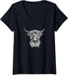 Highland Cow Wildlife T-Shirts Womens Highland Cow - Hand Drawn Illustration T-Shirt V-Neck T-Shirt - Black