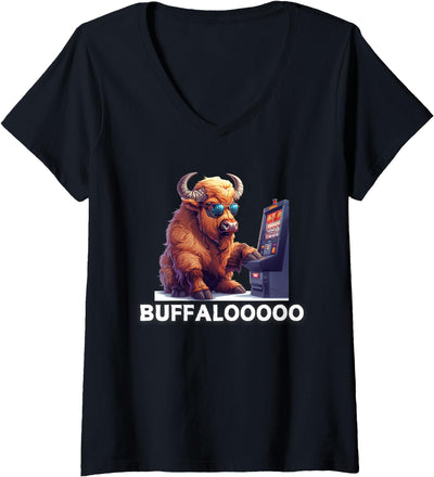 Cow Womens Lucky Buffalo Casino Slot Machine Funny V-Neck T-Shirt