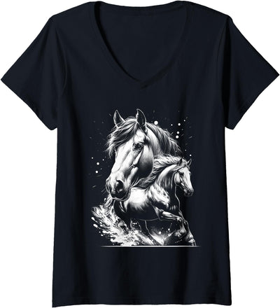 MyAnimal - Your Favourite Animal Wear Womens Horse in photorealistic drawing style as a cool portrait V-Neck T-Shirt