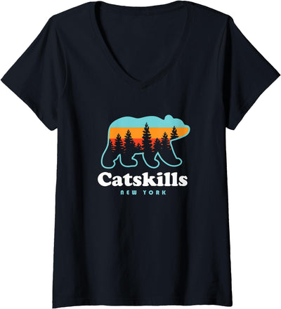 Womens Catskills NY Bear Mountains Camping Hiking New York V-Neck T-Shirt