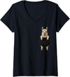 Funny Llama in Pocket Women's Llama Lover Cute Pocket V-Neck T-Shirt - Black