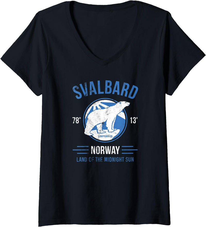 Svalbard T-Shirt Co. Womens Svalbard Polar Bear Aurora | Longyearbyen Spitsbergen Norway V-Neck T-Shirt - Black