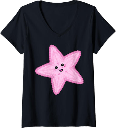 All Hallows Eve Ocean Creature Lover Humor Gift Womens Cute Big Pink Starfish Halloween Sea Animal Easy DIY Costume V-Neck T-Shirt