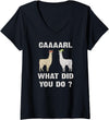 GenX Gear Women's Funny Llamas Carl What did You Do? CAAAARL with Hats Meme V-Neck T-Shirt - Black