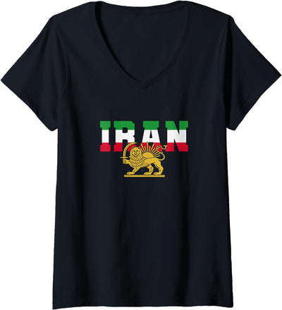 Women's Free Iran Lion and Sun Flag – Persian Heritage Symbol Design V-Neck T-Shirt