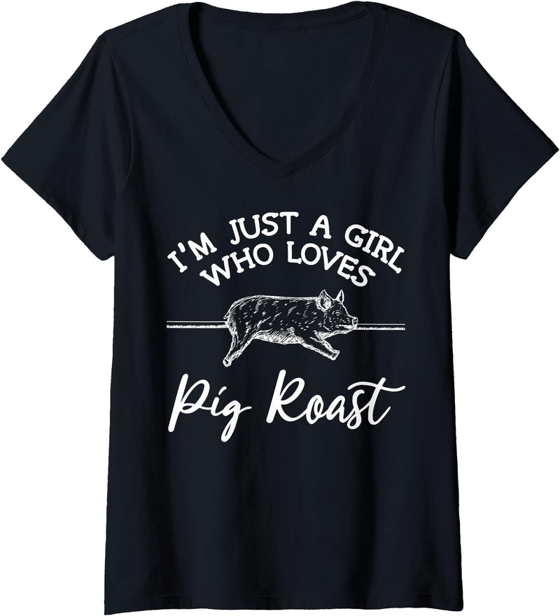 Cool Pig Roast Humor Quote Merch Women's Pig Roast Apparel - Top Funny Roasts Lover Design V-Neck T-Shirt - Black
