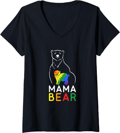 Women's LGBT Mama Bear Gay Pride Equal Rights Rainbow V-Neck T-Shirt