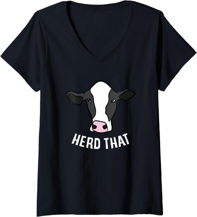 Womens Funny Cow Farming Gift for Cow Farmer Herd V-Neck T-Shirt