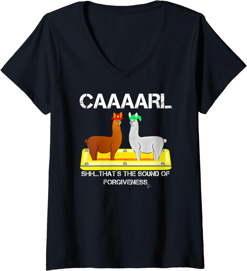llama shirt collection by Jean Olivier Womens funny llama with hats lama with hat - forgiveness funny carl V-Neck T-Shirt - Black
