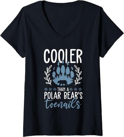 Polar Bear Apparel and Gifts Women's Funny Polar Bear Quote - Cooler Than A Polar Bear's Toenails V-Neck T-Shirt