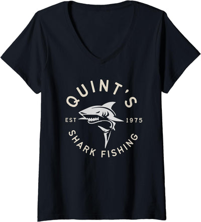 Womens Vintage Quint's Shark Fishing 1975 Retro V-Neck T-Shirt