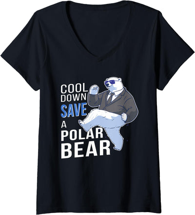 Women's Save The Polar Bear Cool Arctic Lover V-Neck T-Shirt