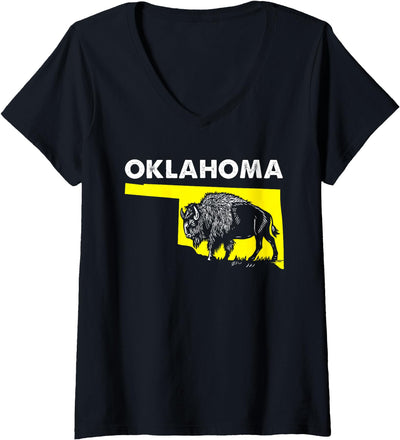 Bison Oklahoma State Buffalo Wildlife Prairie Pride V-Neck T-Shirt
