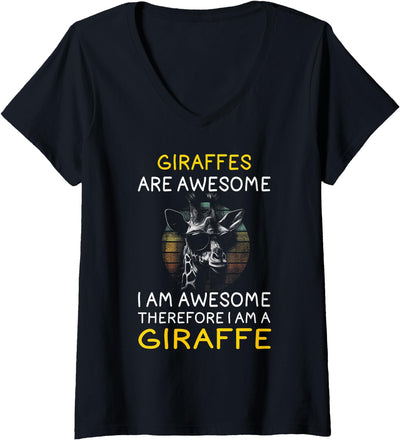 Womens Funny Giraffe Shirt Joke Giraffes Are Awesome Giraffe Lover V-Neck T-Shirt