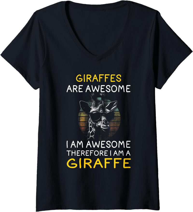 Giraffe Fan TShirtz & More Womens Funny Giraffe Shirt Joke Giraffes Are Awesome Giraffe Lover V-Neck T-Shirt - Black
